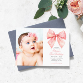 Blush Pink Bow Foto Einladung zum Geburtstag