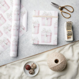 Blush Pink Bow Geschenk Herz Charme Geburtstag Geschenkpapier