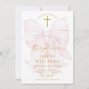 Blush Pink Bow Girls Taufe Einladung
