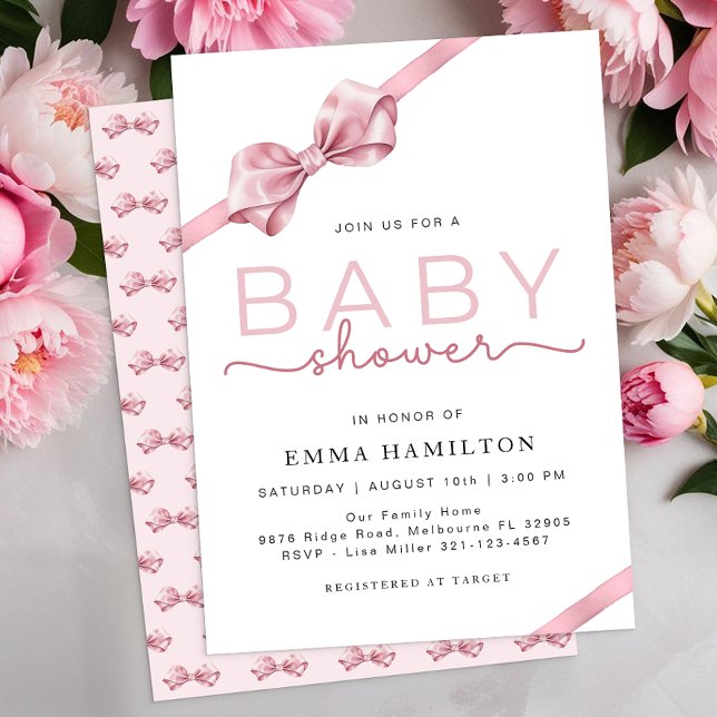 Blush Pink Bow Kinderdusche Einladung - Elegante C (Baby Girl Shower Invite)