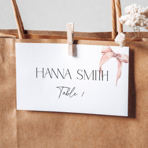 Blush Pink Bow Minimal Coquette Faltes Platzkarte