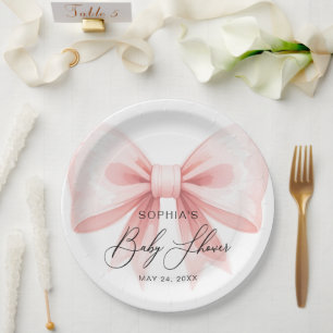 Blush Pink Bow Moderne Babydusche Pappteller