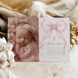Blush Pink Bow Photo Baptism Thank you Card Einladung