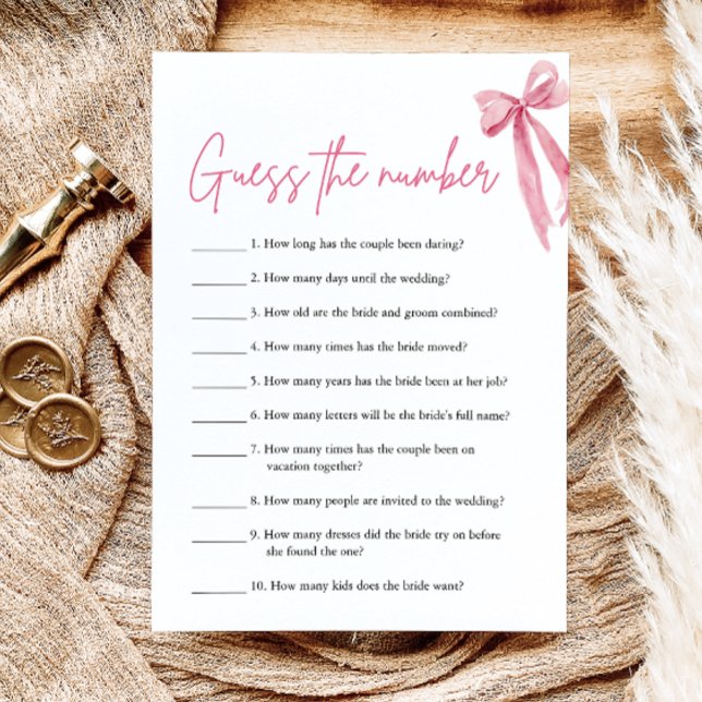 Blush Pink Bow Raten Sie das Brautparty Nummer Einladung (Blush Pink Bow Guess the Number Bridal Shower Game)
