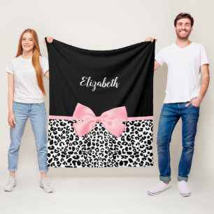 Blush Pink Bow Schwarz-weiß Leopard Druckmuster Fleecedecke