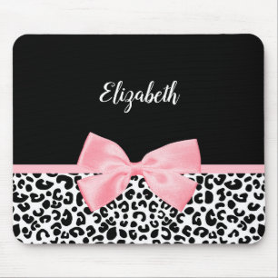 Blush Pink Bow Schwarz-weiß Leopard Druckmuster Mousepad