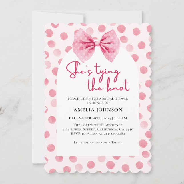 Blush Pink Bow Sie bindet das Brautparty des Knote Einladung (Vorderseite)