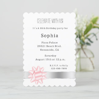 Blush Pink Bow Silver Glam Ribbon Geburtstag Einladung