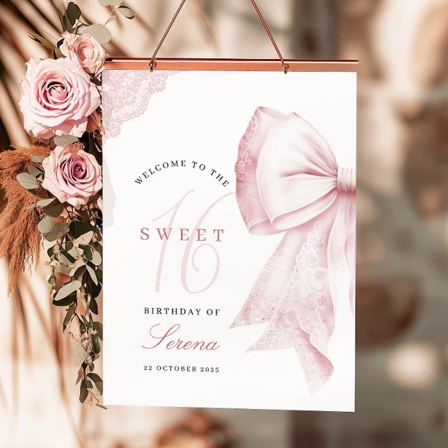 Blush Pink Bow Sweet 16 Birthday Poster (Von Creator hochgeladen)