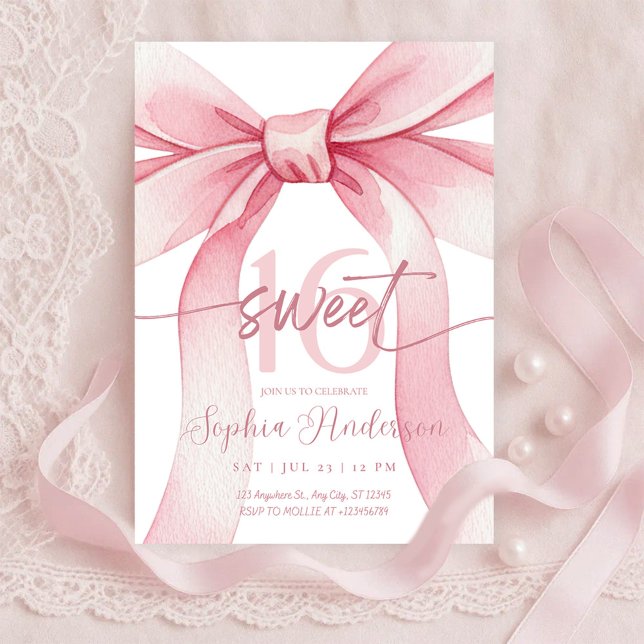 Blush Pink Bow Sweet 16 Invitation Einladung (Von Creator hochgeladen)