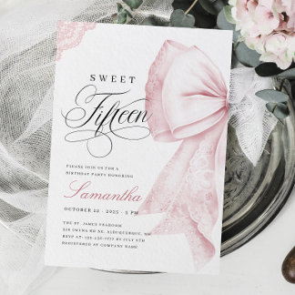 Blush Pink Bow Sweet Fifteen Birthday Einladung
