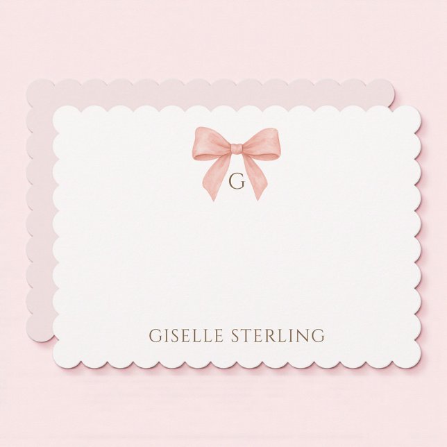 Blush Pink Bow Watercolor Monogram Note Card Einladung (Von Creator hochgeladen)