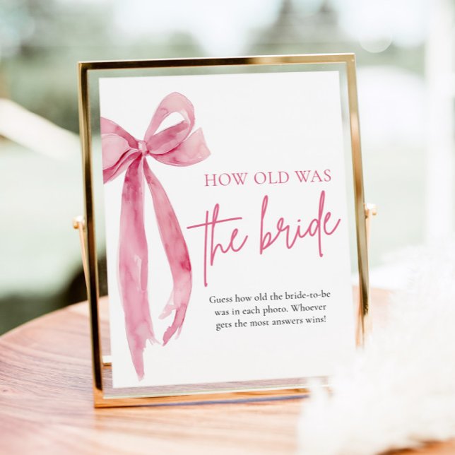 Blush Pink Bow wie alt war das Brautparty der Brau Poster (Blush Pink Bow How Old Was The Bride Bridal Shower Poster)