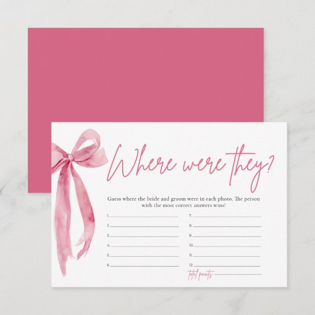 Blush Pink Bow, wo sie Brautparty Game waren Einladung (Vorne/Hinten)
