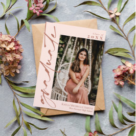 Blush Pink & Brass Calligraphy Foto Abschluss Einladung