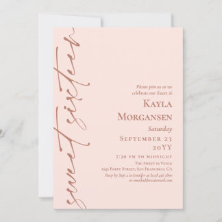 Blush Pink & Brass Kalligraphie Sweet 16 Einladung