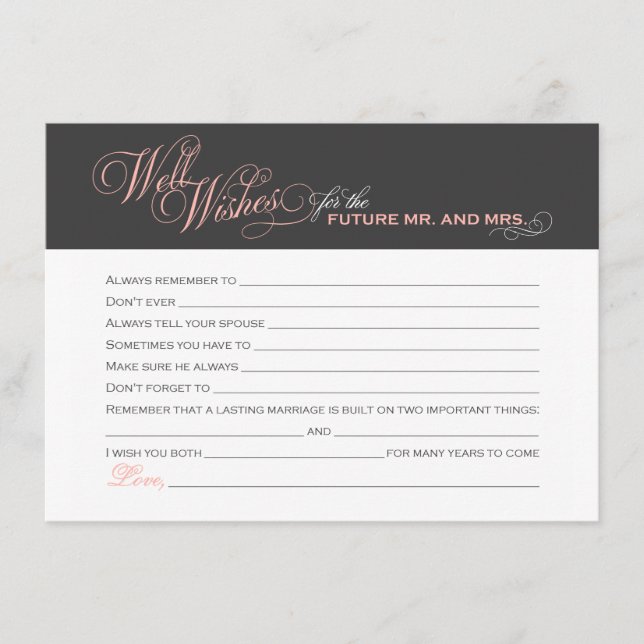 Blush Pink Brautparty Gut wünscht Hinweiskarte (Vorderseite)