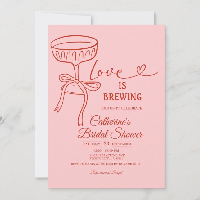Blush Pink Bridal Shower Love Is Brewing Theme Einladung (Vorderseite)