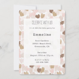 Blush Pink Brown Cream Hearts Birthday Einladung