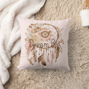 Blush Pink Brown Floral Dream Catcher Kissen
