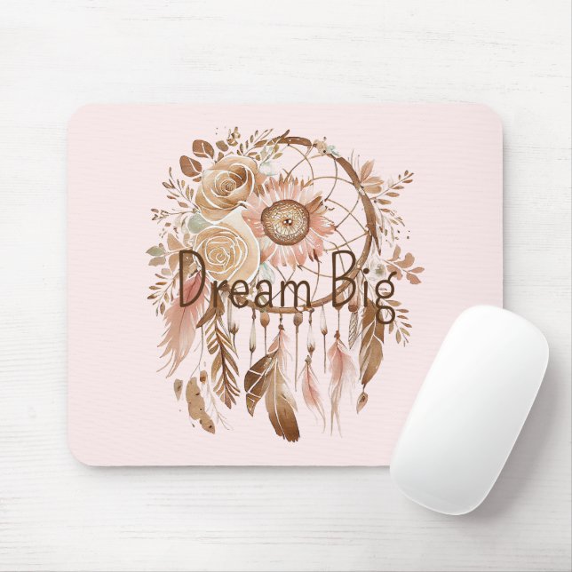 Blush Pink Brown Floral Dream Catcher Mousepad (Mit Mouse)