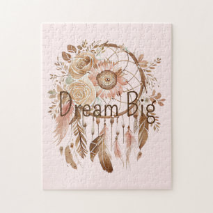 Blush Pink Brown Floral Dream Catcher Puzzle