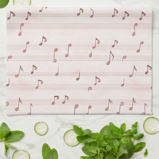 Blush Pink Brown Music Notes   Geschirrtuch (Gefaltet)