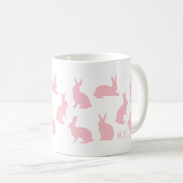 Blush Pink Bunnies With Custom Monogram Easter Kaffeetasse (VorderseiteRechts)