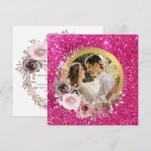 Blush Pink & Burgund Bloral Gold Grüne Hochzeit Feiertagskarte
