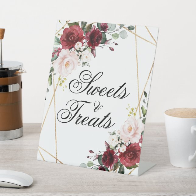 Blush Pink & Burgund Dusche Süßigkeiten & Leckerei Sockelschild (In SItu)