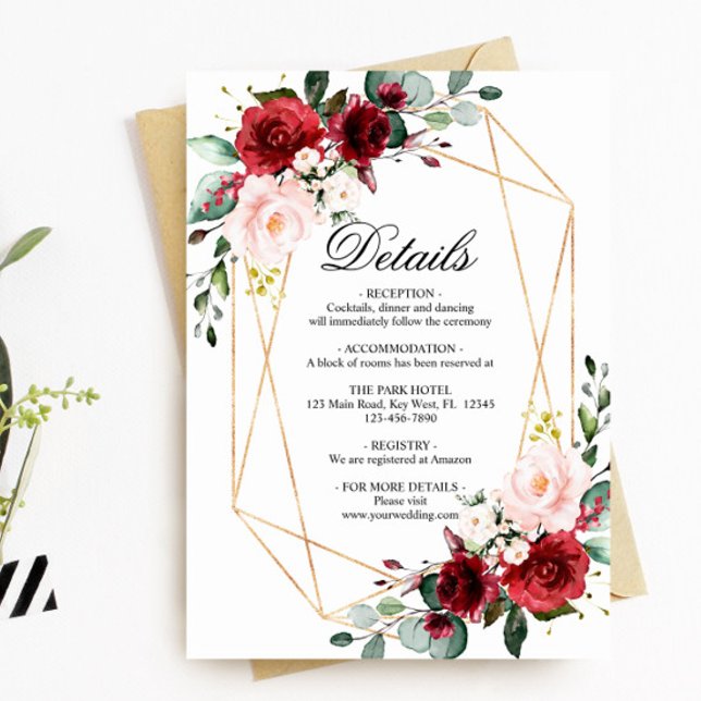 Blush Pink & Burgund Hochzeitsdetails - Umriss Begleitkarte (Von Creator hochgeladen)