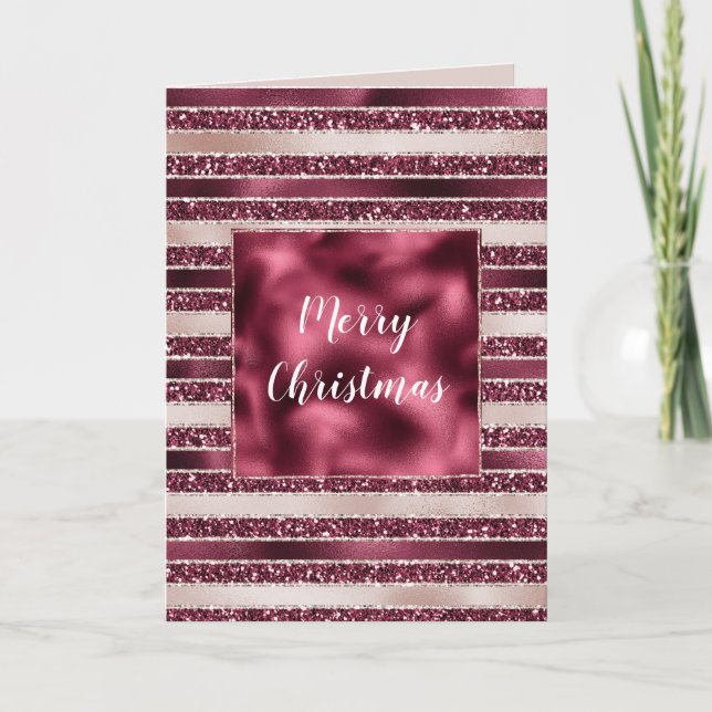 Blush Pink Burgund Roter Glitzer Weihnachten Karte (Vorderseite)