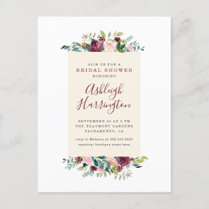 Blush Pink & Burgund Rotes Brautparty Einladungspostkarte