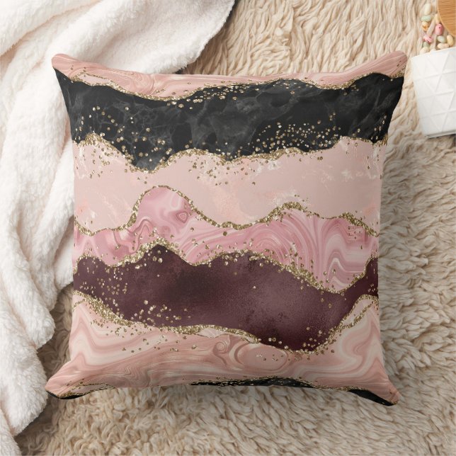 Blush Pink Burgundi Gold Black Glitzer Kissen (Decke)