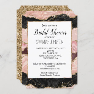Blush Pink Burgundy Black Glitzy Glitzer Einladung
