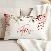 Blush Pink Burgundy Bloral Script Monogram