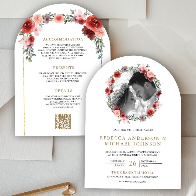 Blush Pink Burgundy Blumenstrauß Foto Hochzeit Einladung (Von Creator hochgeladen)