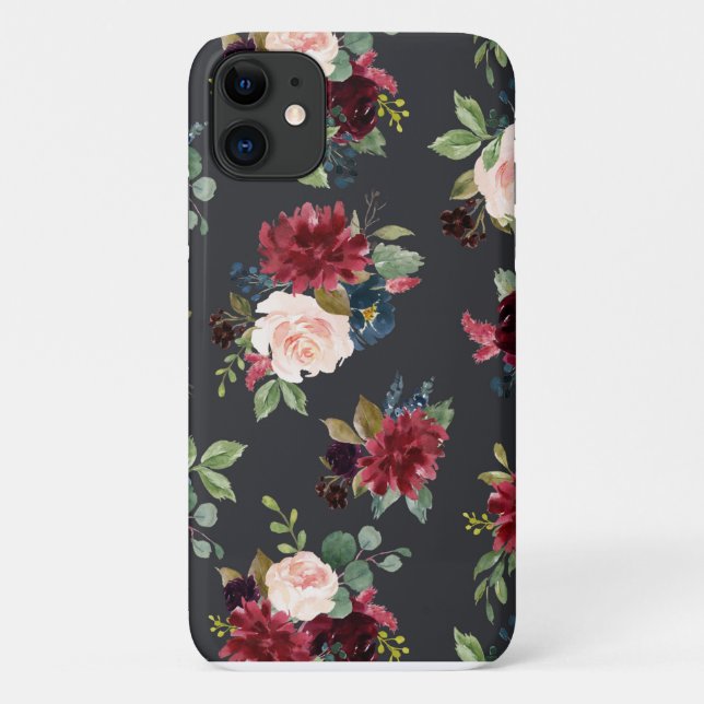 Blush Pink Burgundy Floral Elegant Hübsch Case Mat (Rückseite)