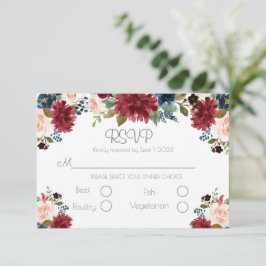 Blush Pink Burgundy Floral Elegantes Script Hochze RSVP Karte
