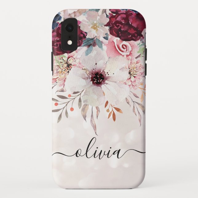 Blush Pink Burgundy Floral iPhone XR Fall Case-Mate iPhone Hülle (Rückseite)