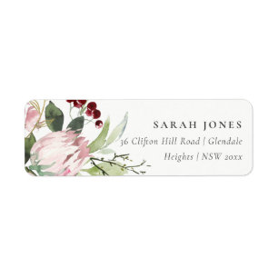 BLUSH PINK BURGUNDY PROTEA FLORAL ADRESSE