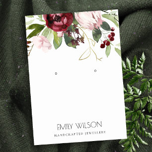 BLUSH PINK BURGUNDY PROTEA FLORAL EARRING ANZEIGE VISITENKARTE