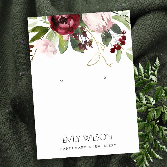 BLUSH PINK BURGUNDY PROTEA FLORAL EARRING ANZEIGE VISITENKARTE (Von Creator hochgeladen)