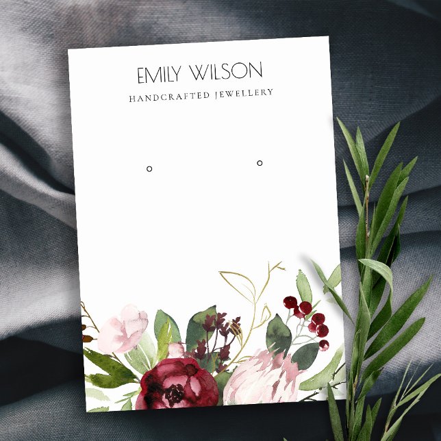 BLUSH PINK BURGUNDY PROTEA FLORAL EARRING ANZEIGE VISITENKARTE (Von Creator hochgeladen)