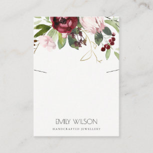 BLUSH PINK BURGUNDY PROTEA FLORAL NECKLACE DISPLAY VISITENKARTE