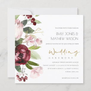 BLUSH PINK BURGUNDY PROTEA PEONY FLORAL WEDD EINLADUNG