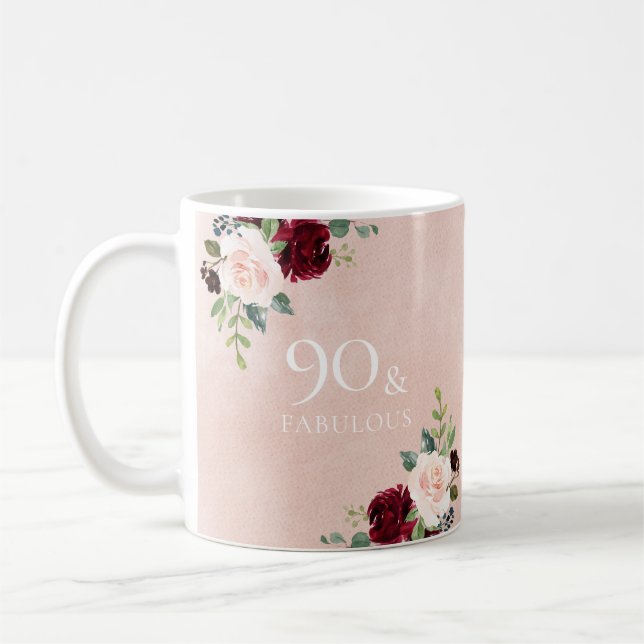 Blush Pink Burgundy Red 90th Birthday Party Gesche Kaffeetasse (Links)
