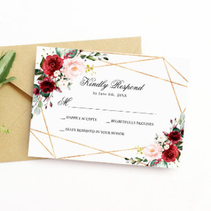 Blush Pink & Burgundy Rose Wedding RSVP Card