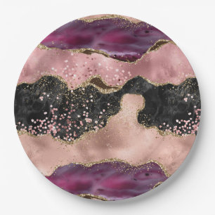 Blush Pink Burgundy Wine Gold Schwarzer Glitzer Pappteller