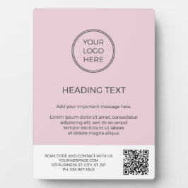 Blush Pink Business-Logo QR-Code Schilder Plaque Fotoplatte